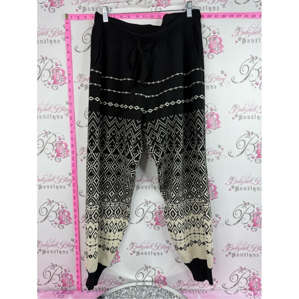Joie pants joggers knit cozy soft Black and Cream Fair Isle Knit Joggers